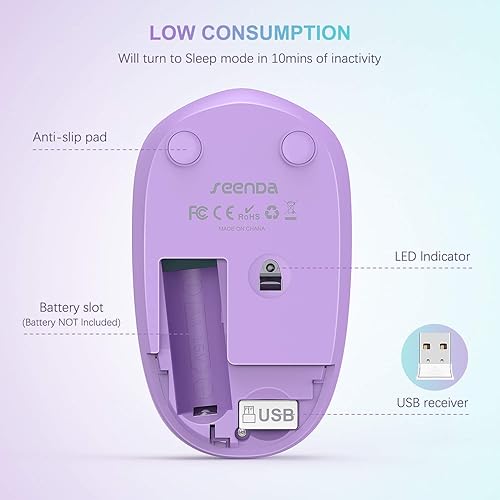 Miniatura 3 de seenda - Mouse inalámbrico silencioso de 2.4 G, con receptor USB para PC, tablet, laptop y, Windows, Mac y Linux