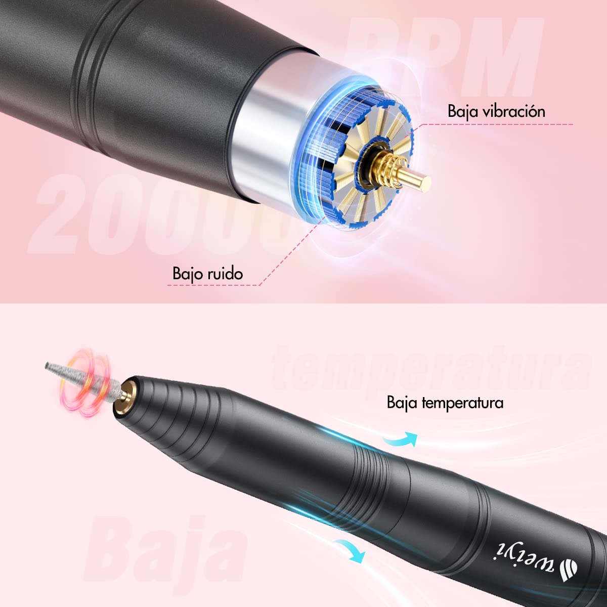 Torno para Uñas,WEIYI Lima Eléctrica Uñas USB con Set de 11 ...