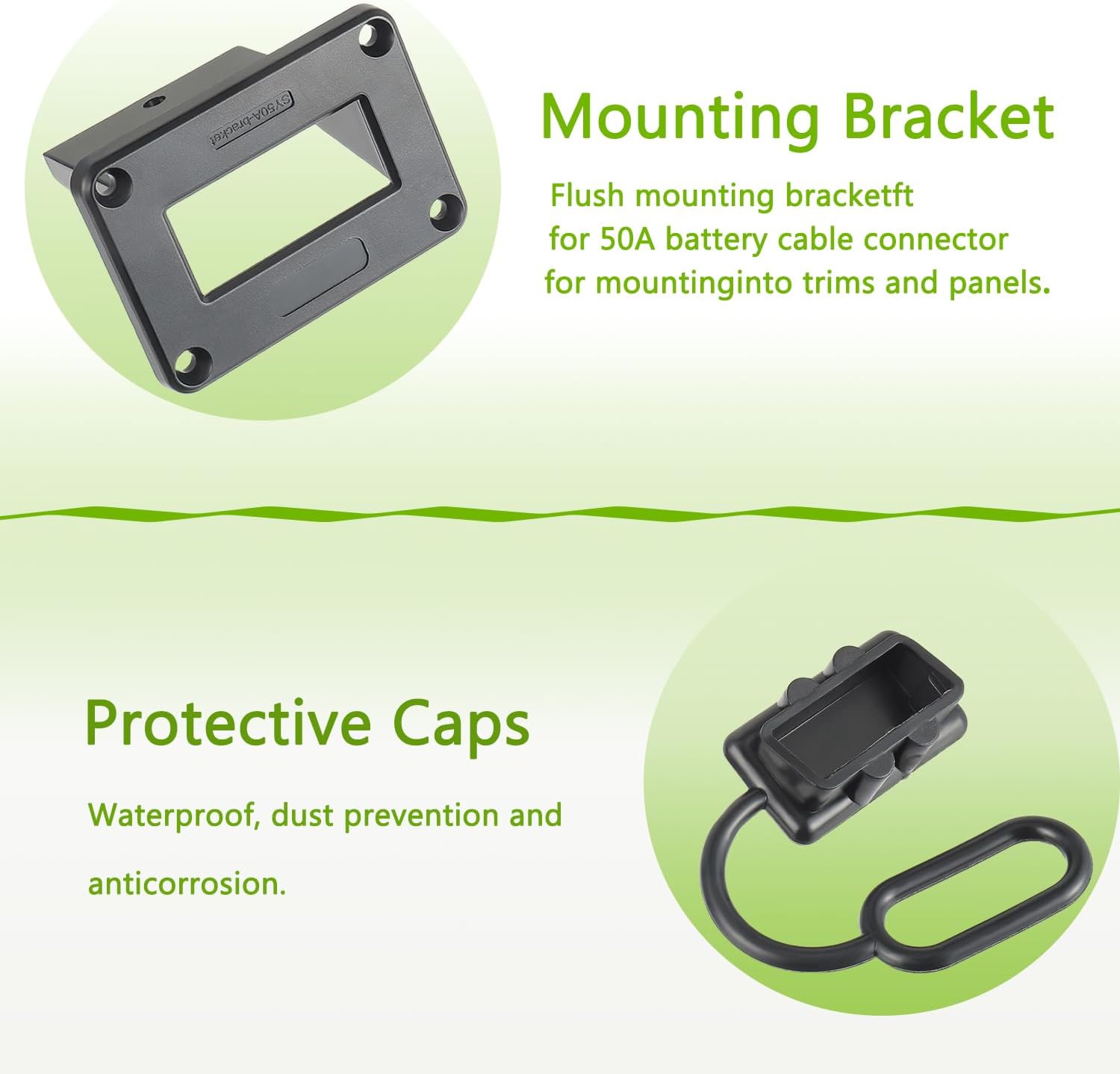 50AMP Battery Quick Disconnect Connector Plug with bracket and protective cover for Car Winch Trailer Batteries Motors Tractors(Pack of 2pcs)