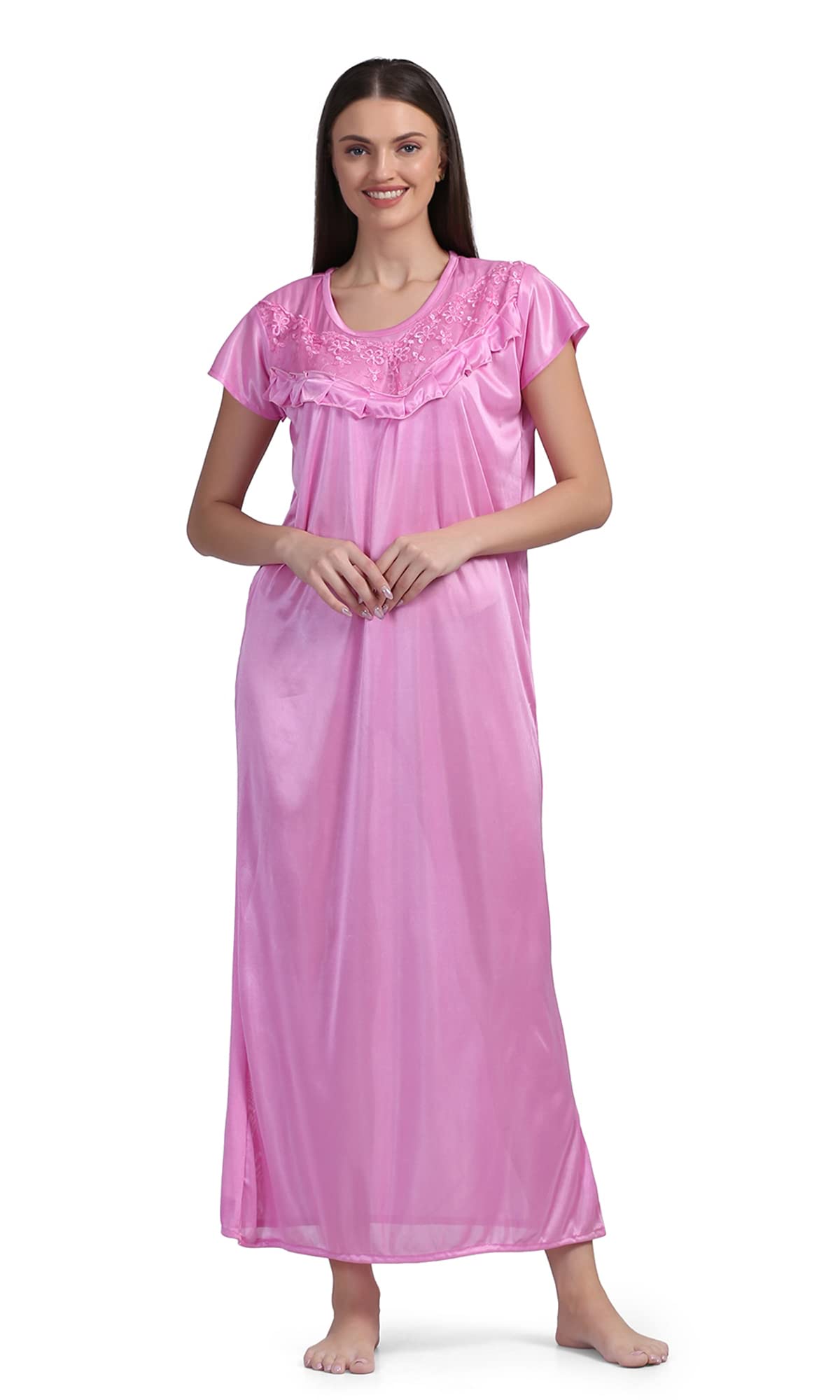 Women's Satin Floor Length Night Suit/Nighty/Nightdress/Night Gown for Women and Girls