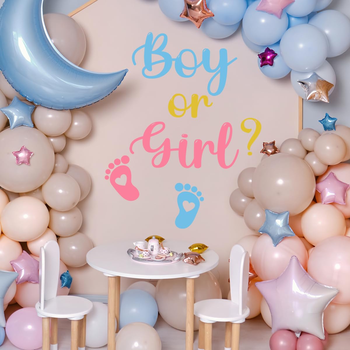"Girl Or Boy" Gender Reveal Wall Decal - Balloon Arch Backdrop Sticker, Baby Shower Party Decor Vinyl Sign