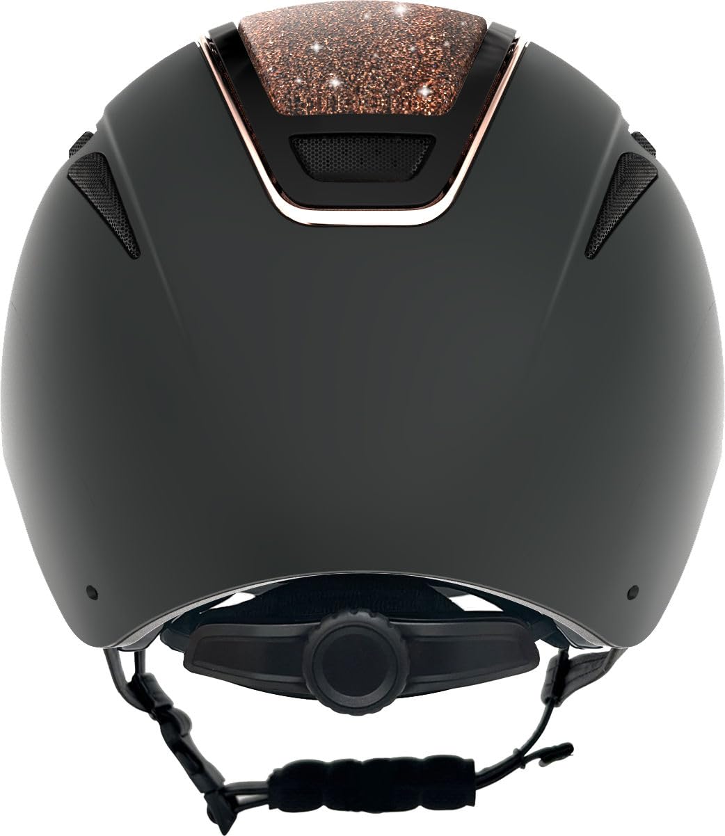 Covalliero Casco de equitación Elite, para mujer, ventilación óptima, correa de piel sintética, forro interior extraíble, carcasa dura ABS, oro rosa, M/56-58 cm