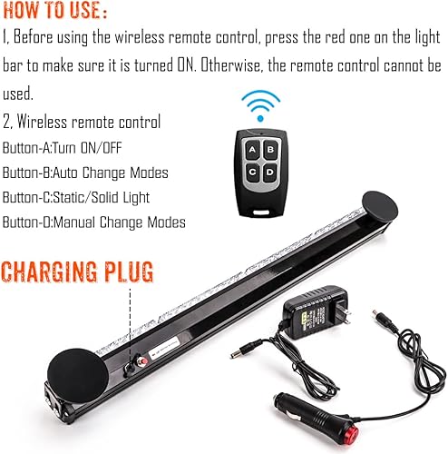 Miniatura 3 de LE-JX Barra de luces de emergencia con control remoto inalámbrico, asesor de tráfico de batería, luz estroboscópica de advertencia de seguridad,
