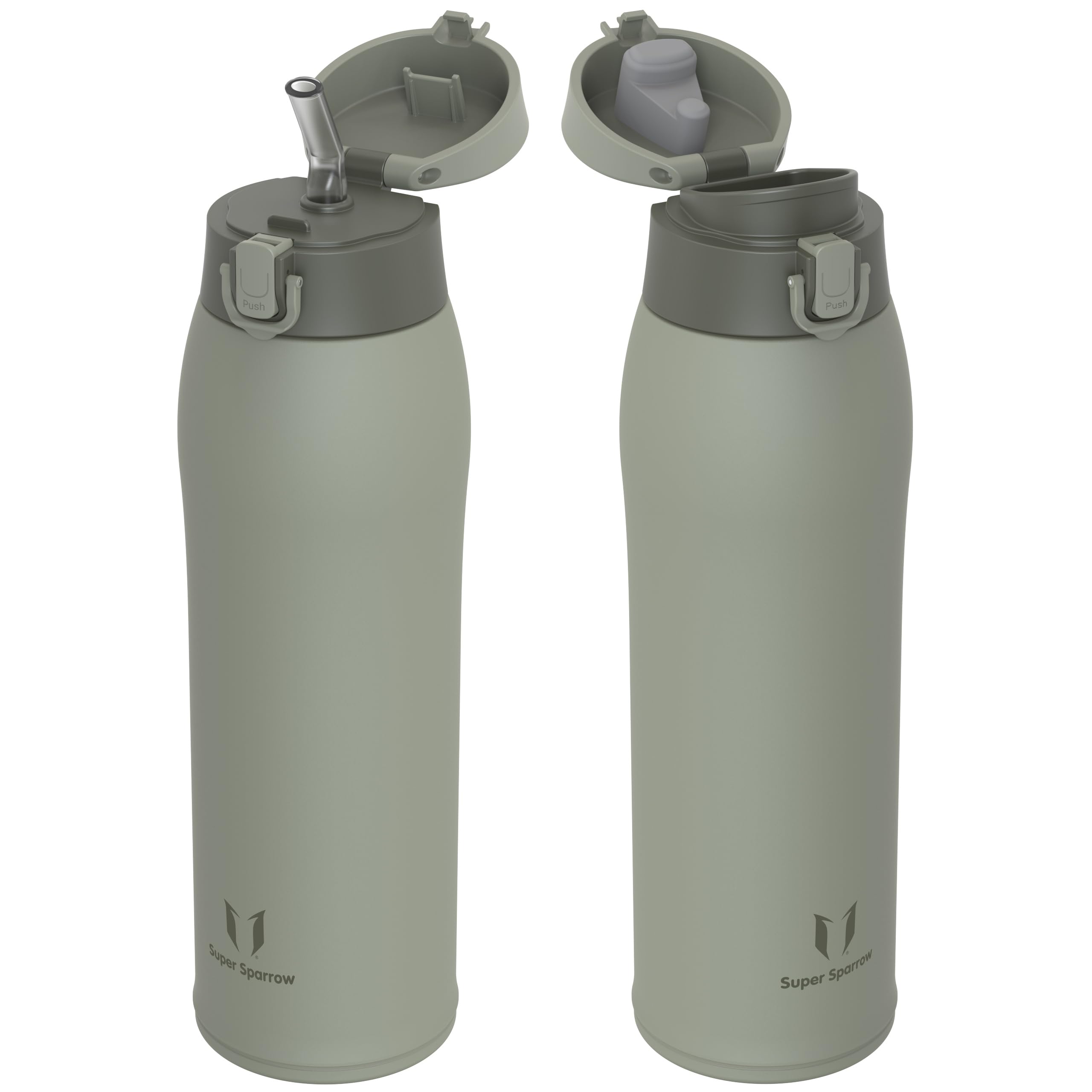 Super Sparrow Insulated Water Bottle - Travel Mug - 950ml - Stainless Steel Water Bottles - BPA Free - Leakproof Metal Bottles - Includes 2 Lids, Straw Lid & Spout Lid
