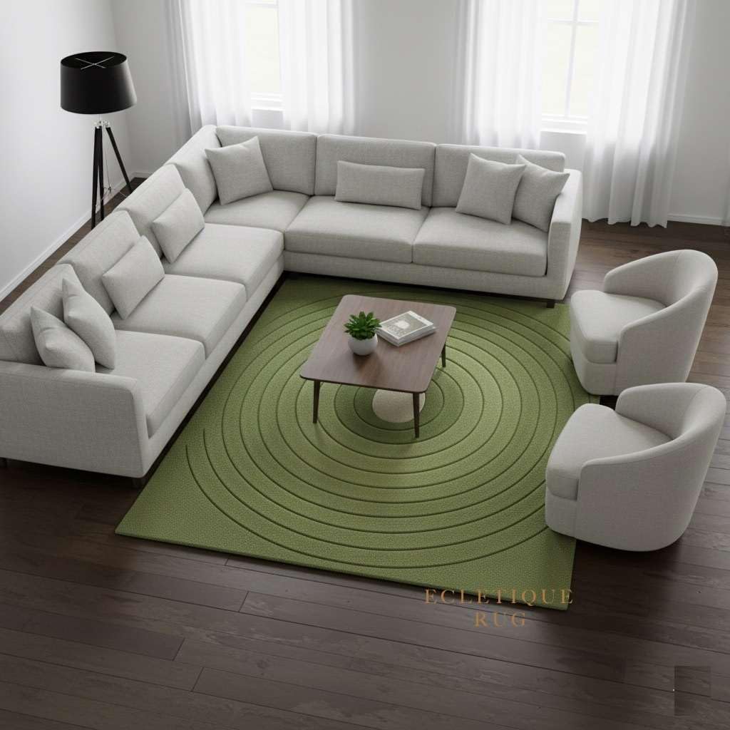 Hand Tufted Abstract Area Rug 100% New Zealand Wool High Pile Cotton Backing Green Modern Living Room Carpet (9X12 ft)