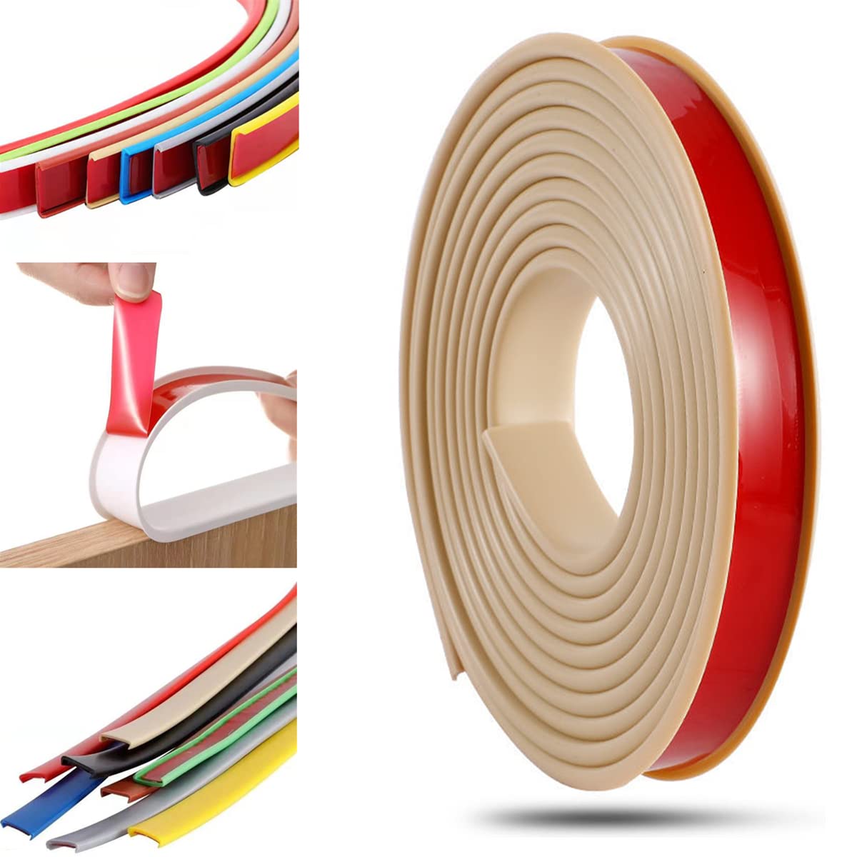 Furniture Banding U-Shaped TPE Edge Guard Strips, Wooden Board Edging Strips for Cabinet Wardrobe Table Worktop, Edging Tape, Edge Banding (25mm*2m,Khaki)