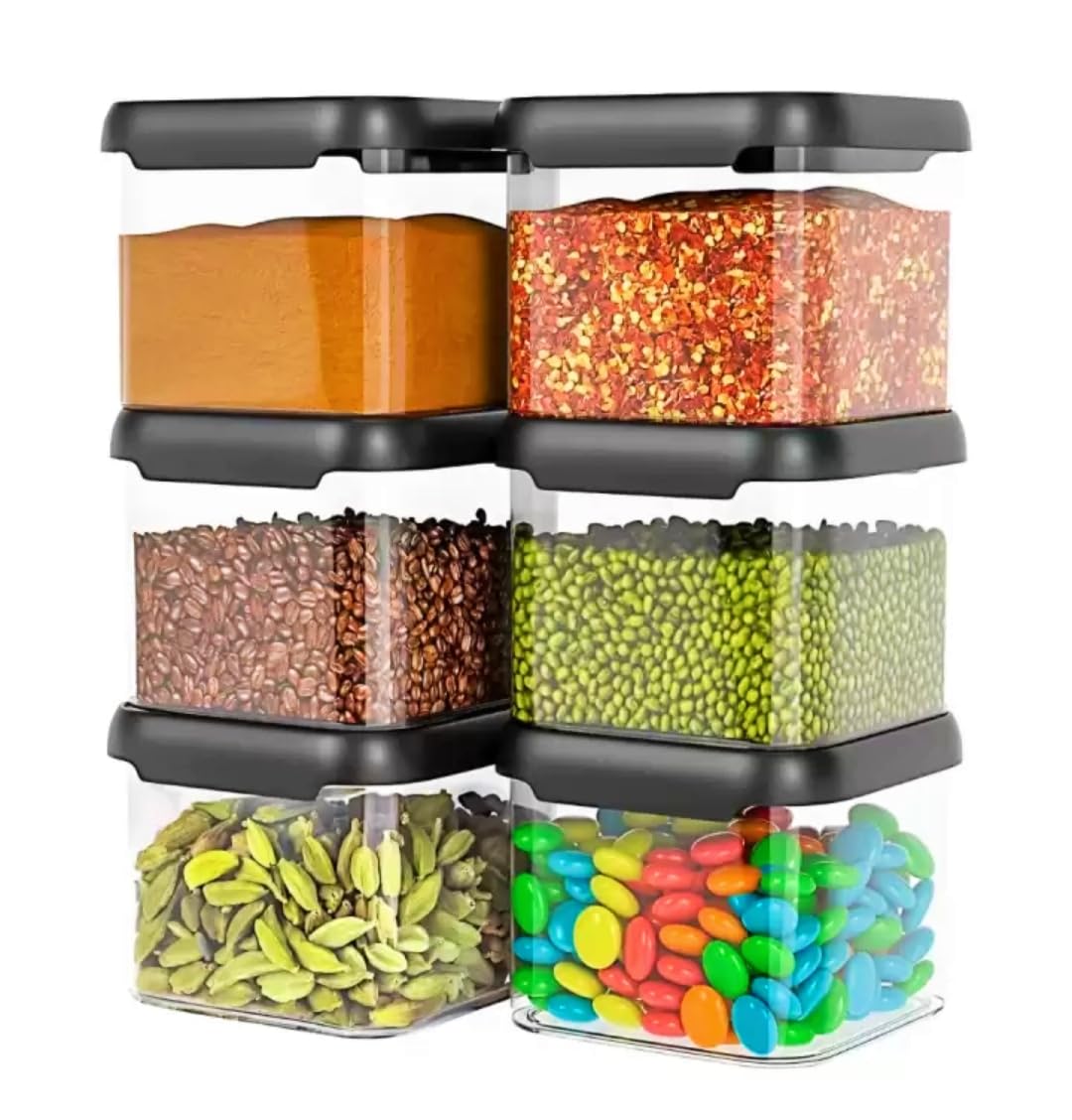 DV ZONE 6 Piece Kitchen Storage Container Set 500 Ml Food Storage Jars Pantry Organizer Airtight Plastic Containers Kitchen Essentials For Cereals Pulses Sugar Tea Coffee Flour Spice Storage
