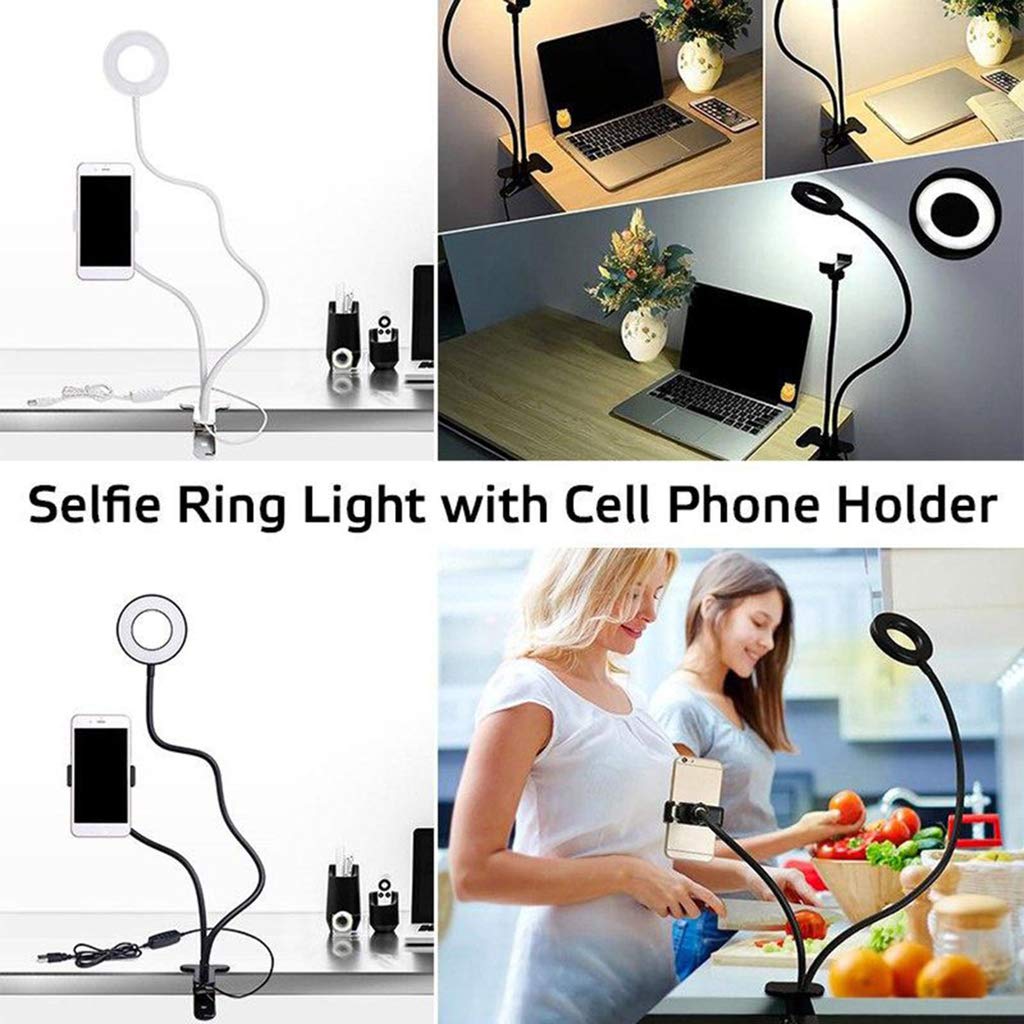 Soporte Perezoso para Teléfono Móvil Selfie, con Transmisión De Luz En Vivo con Temporizador Led, 3 Modos De Iluminación Regulables, Adecuado para Todos Los Teléfonos Móviles Negro