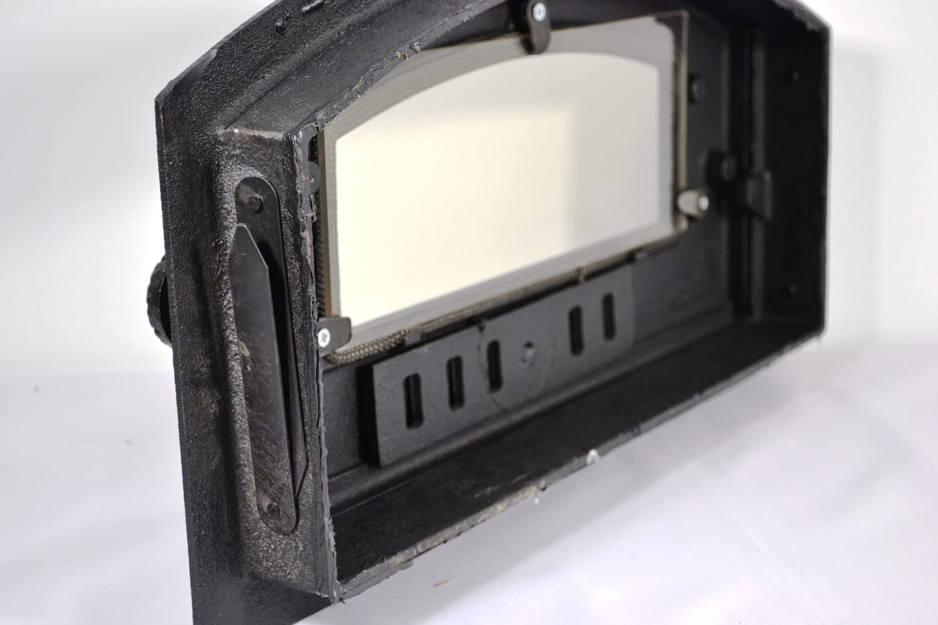 SEZAM Backofentür aus Gusseisen mit Thermometer 500 °C, hitzebeständige Glasscheibe, nach links öffnend, Pizzaofentür - Brotofen - Steinofentür, 48,5 x 6,5 x 27,5 cm - halbrund, schwarze Bemalung