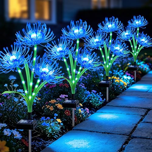 VOOKRY Solar Lights Outdoor 4 Pack Blue Spider Lily Garden Flower Lights