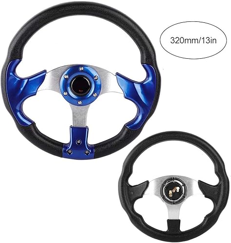 Miniatura 4 de Volante de 12.598 in, 13 pulgadas universal de cuero de la PU del coche que compite con el volante de la deriva azul