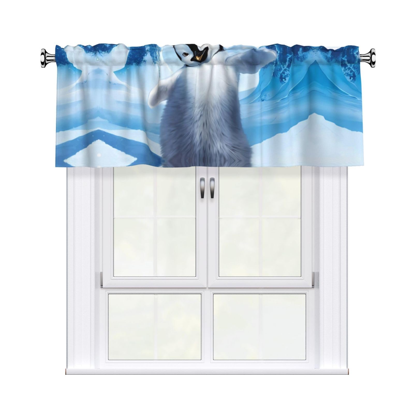 HJFCZH WHJSSF Cute Penguins Baby Taking Pictures Prints 54x18in Curtain Valance - Peach Skin Polyester Kitchen Cover with Light Filtering Floral & 3" Rod Pocket