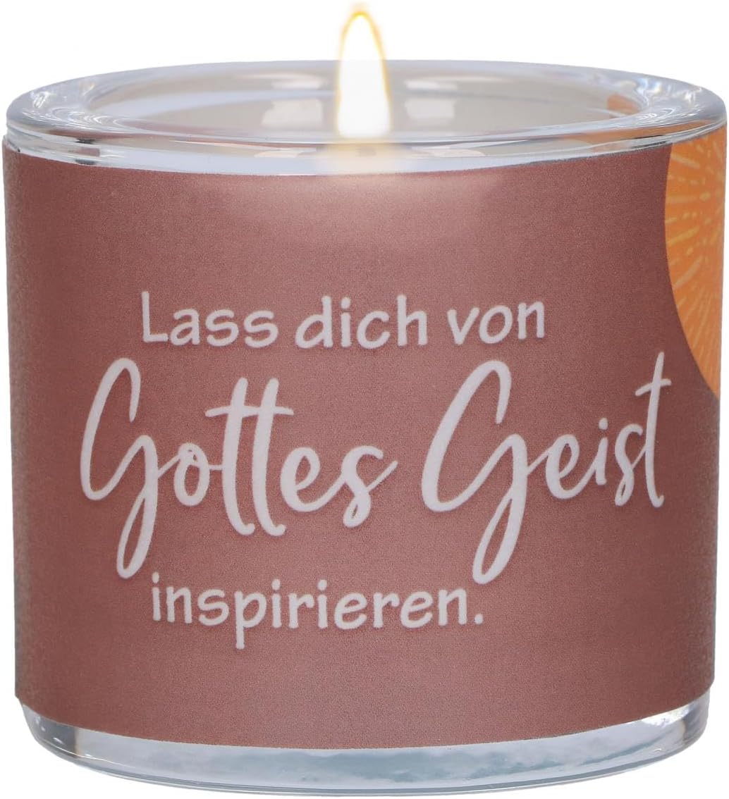 Butzon & Bercker Lichtmomente Mumluk "Lass Dich von Gottes Geist inspirieren` - Kiliseye kabul veya bir lütuf olarak hediye – Tealight mumluk, ağızla üflenmiş, tealight mum ve hediye paketi dahil