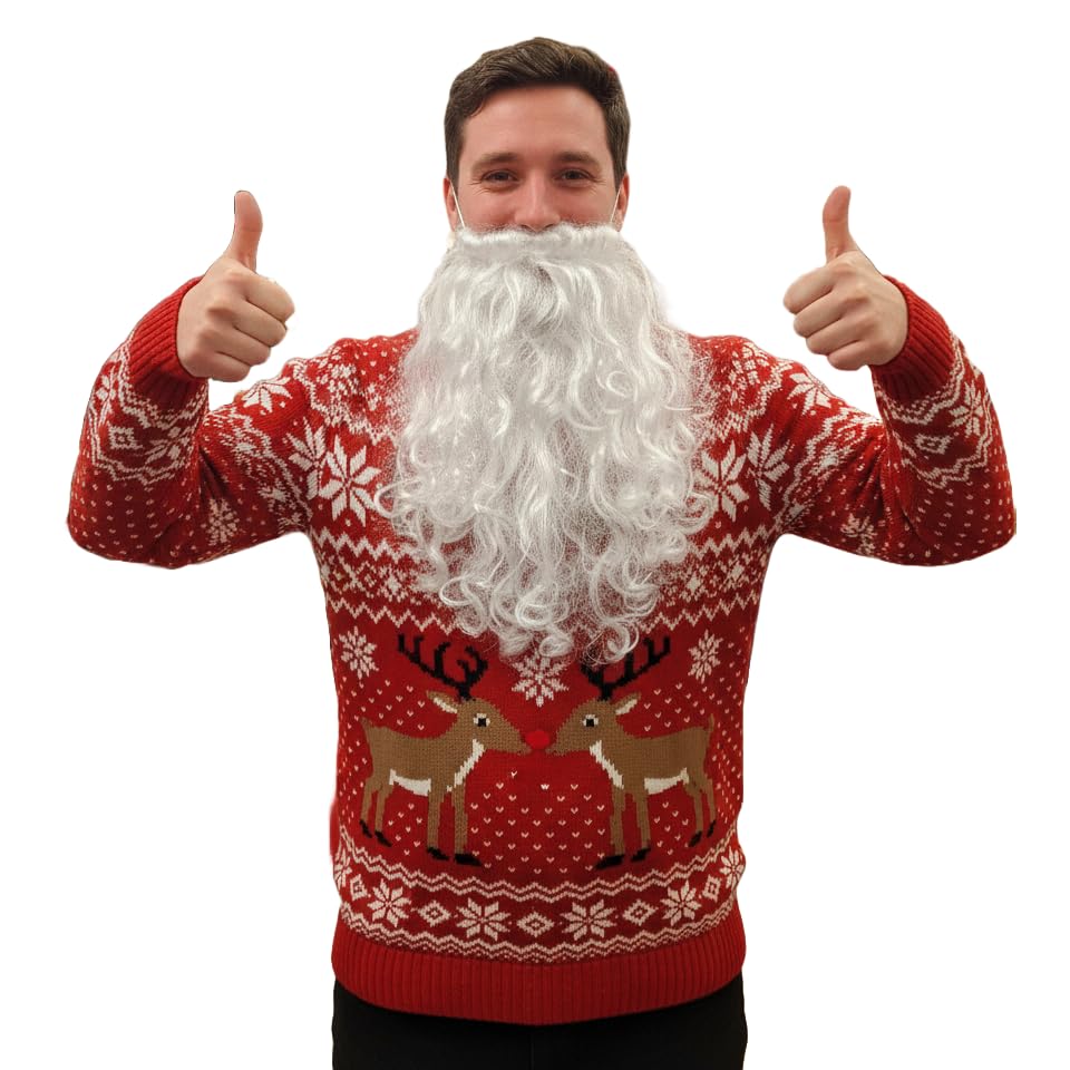 Komonee Father Christmas Fake Beard - White Santa Claus Fancy Dress Costume Accessory Fun Novelty Hair Piece for Festive Parties Holiday Fun Outfit