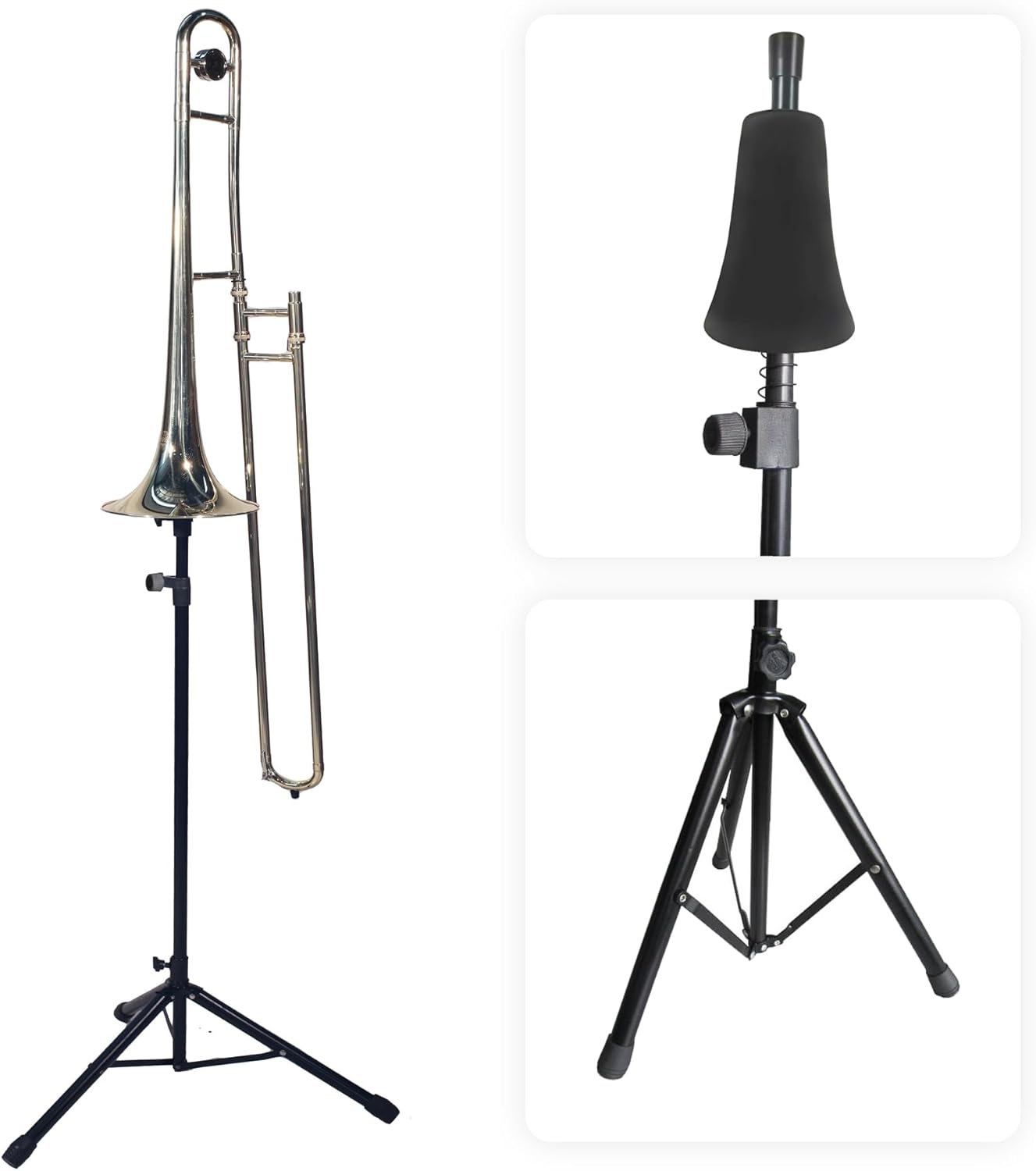 STRONGBERRY Trombone Stand & Trumpet Stand, Retractable Height Adjustable with Non-Slip Base, Foldable Triangle Design for Standard Brass Instruments