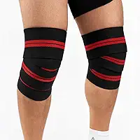 Faixa Elástica de Compressão para Joelho, Kit com 2 Unidades, Ajustável, Suporte para Agachamento e Legpress, Preto e Vermelho