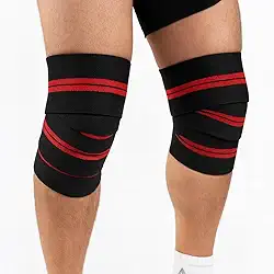 Faixa Elástica de Compressão para Joelho, Kit com 2 Unidades, Ajustável, Suporte para Agachamento e Legpress, Preto e Vermelho