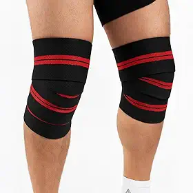 Faixa Elástica de Compressão para Joelho, Kit com 2 Unidades, Ajustável, Suporte para Agachamento e Legpress, Preto e Vermelho