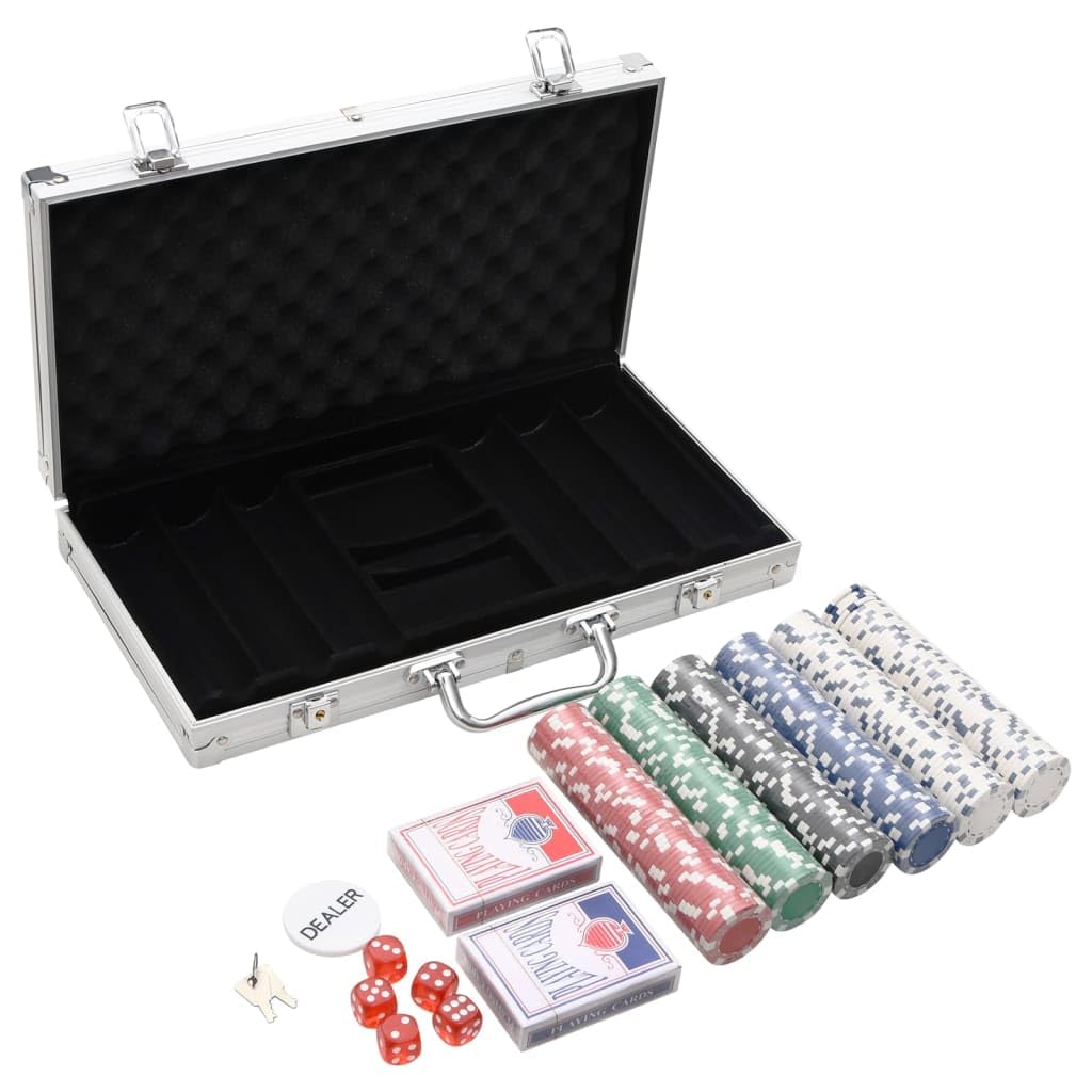 vidaXL Poker Chip Set, Poker Set, 300 pcs in Aluminium Case with 11.5 g Heavyweight Poker Chips, 2 Decks of Playing Cards, Dealer Button