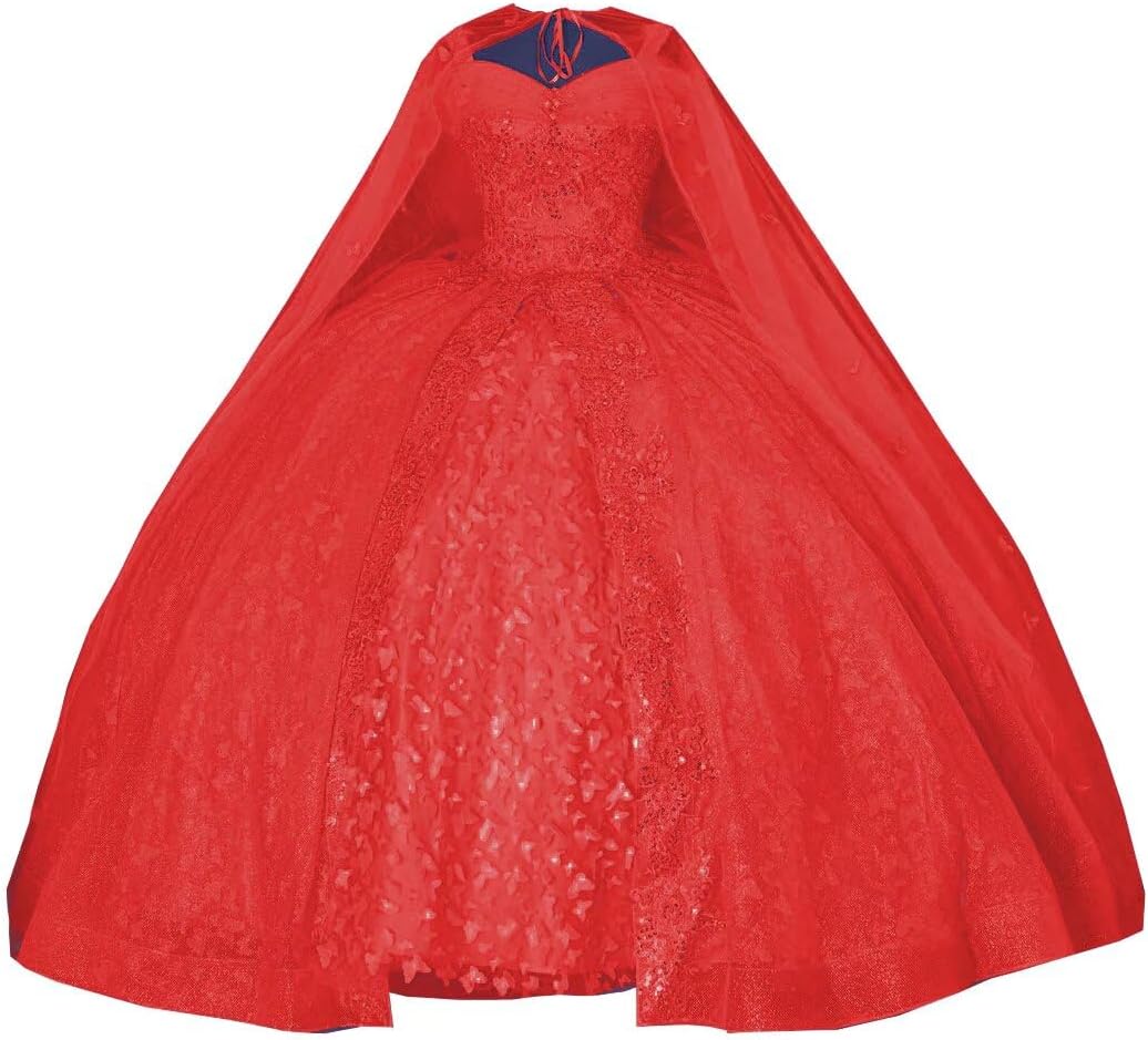 2026 Two Piece Cinderella Ball Gown Quinceanera Dresses with Cape Butterfly Lace Cold Shoulder