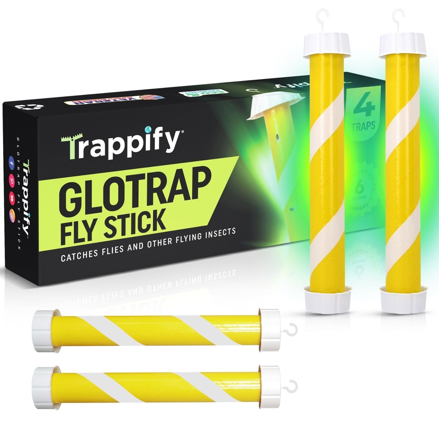 Trappify GloTrap - Trampas adhesivas para moscas que brillan en la oscuridad para interiores y exteriores - Trampa para moscas resistente al agua y a la intemperie para interiores - Trampas versátiles