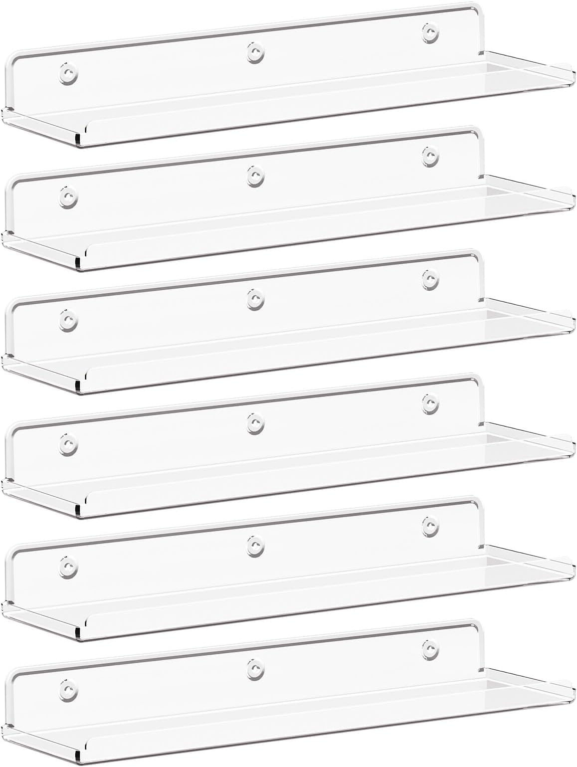Lifewit Floating Shelves for Wall, 6 Pack 15" Clear Acrylic Shelf Room Decor for Book/Figures/Photo/Makeup in Bathroom, Book Shelf, Living Room, Bedroom, Kitchen Storage and Organization