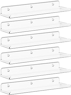 Lifewit Floating Shelves for Wall, 6 Pack 15" Clear Acrylic Shelf Room Decor for Book/Figures/Photo/Makeup in Bathroom, Book Shelf, Living Room, Bedroom, Kitchen Storage and Organization