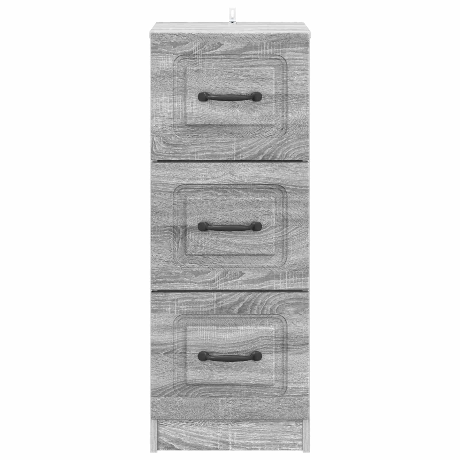 Cassettiera grigio Sonoma, 33 x 34,5 x 87 cm, in legno, con 3 cassetti, armadietto sottile per soggiorno, corridoio e ufficio, organizer