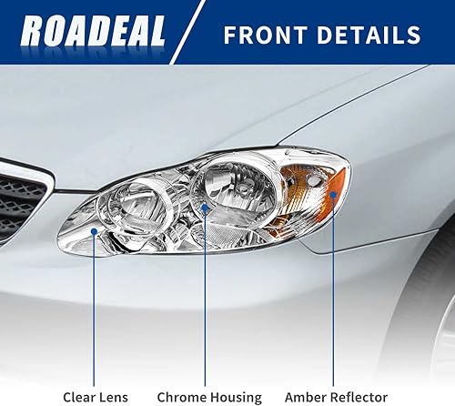 Miniatura 4 de ROADEAL Para 2003 2004 2005 2006 2007 2008 Toyota Corolla CELE Conjunto de faros delanteros cromados reemplazo directo izquierdo + derecho pares