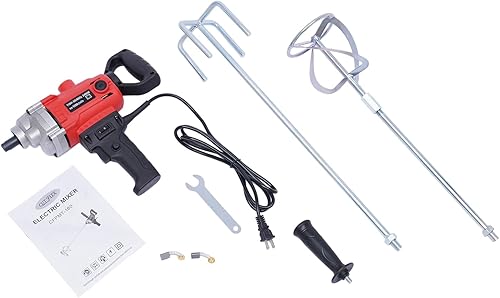 Miniatura 9 de Juego de mezcladores de taladro con mango de 2 palas, mezclador de cemento eléctrico de mano de 6 velocidades ajustables, mezclador de pintura de