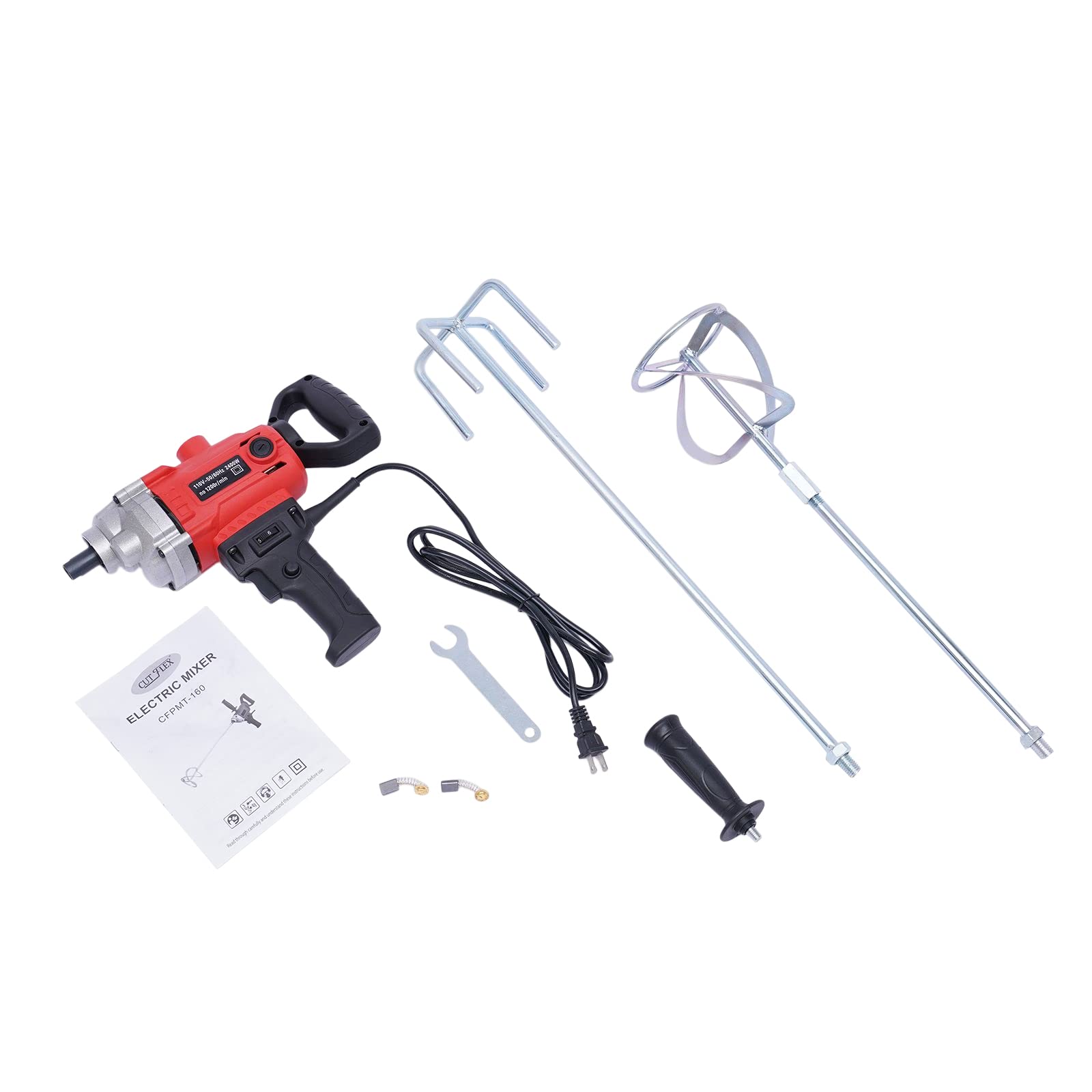 Mortero eléctrico de 2400 W, mezclador de pintura de yeso, cemento, lechada, hormigón, 1200 rpm, juego de mezclador de taladro con mango de pala, máquina de perforación eléctrica con cable