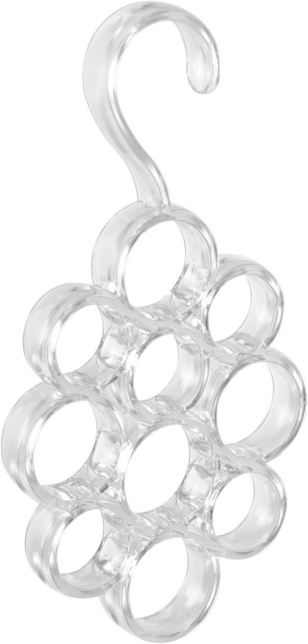 InterDesign Clarity Scarf Closet Organizer Hanger, No Snag Storage for Scarves, Ties, Belts, Shawls, Pashminas, Accessories - 10 Loops, Clear