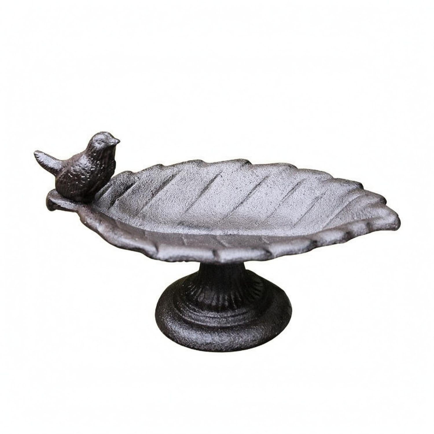 Textured Cast Iron Bird Feeder Dark Metal Pedestal Bird Feeder Outdoor Cast Iron Garden Ornament Decorative for Yard, Courtyard, Balcony, Iron Leaf-image-17