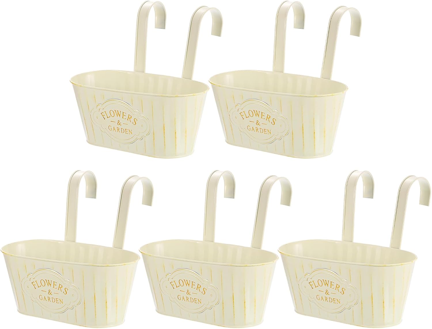 uxcell 5Pcs Metal Hanging Flower Pots for Railing Fence, 11" Railing Planter Box with Detachable Hooks Drainage Holes for Outdoor Plants Balcony Window Deck Garden Porch Home Decor, Blue