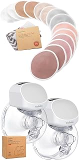 KeaBabies Reusable Nursing Pads and Breast Pump Hands Free - 14 Washable Breastfeeding Padding + Wash Bag, Nipple Cover - Wireless Breast Pump Wearable, Double Portable Pumping Device
