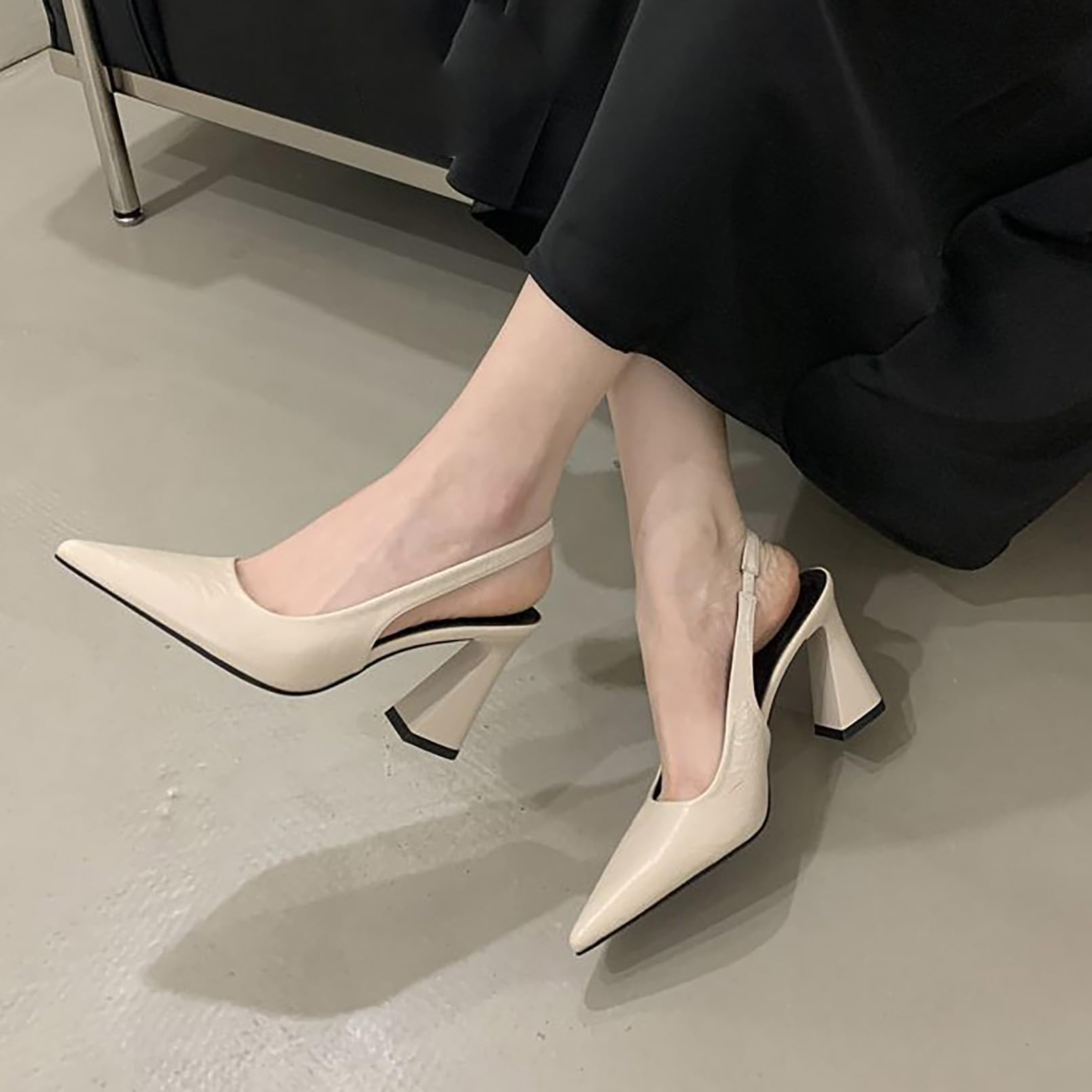 Generico Sandali Serata Punta Appuntita Slingback Tacco Blocco Estate | Punta Aerodinamica, Solette Confort, Suola Antiscivolo, Tacco Blocco Stabile, Abiti Formali Matrimoni