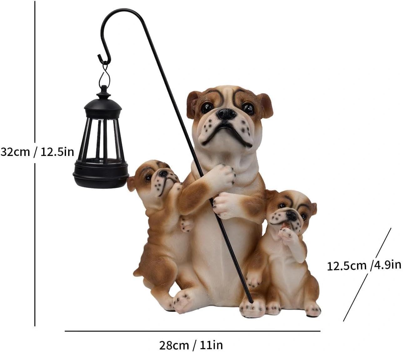 Solar Fighting Dogs Garden Statue with Lantern Lights - 12.5 Inch Outdoor Dog Family Figurine, Weatherproof Bulldog Statue for Porch Yard Patio Decor, Gift for Dog Lovers