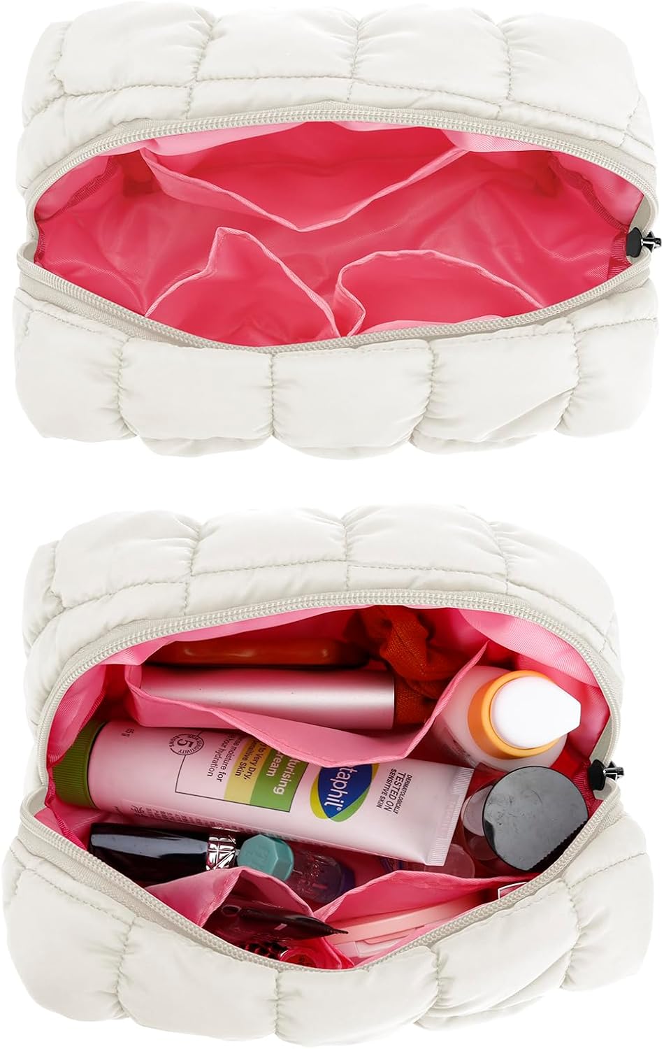 E-Tree Cute Makeup Bag,Quilted Cosmetic Bag,Make up Pouch for Purse,Toiletry Zipper Pouch,Checkered Bag,Travel Case,Storage Pouches for Organization (White) - Image 4