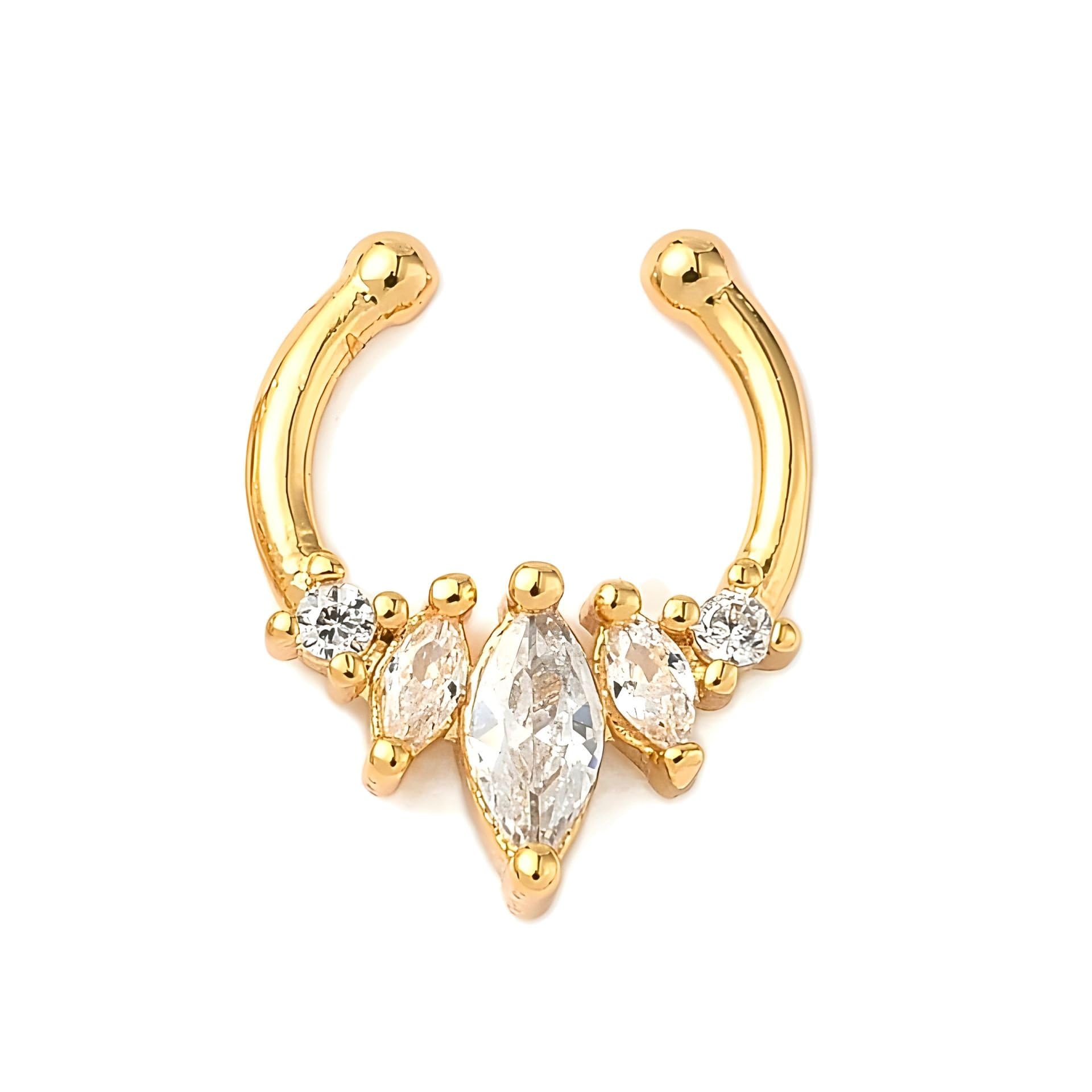 Real 18K Gold Plated 'Dazzle Drip' Clip-On No-Piercing Required Nose Ring Septum Hanger with Crystals For Women & Girls | Designer Stylish Nose Jewelry (NR0108) 1 Pc-image-39