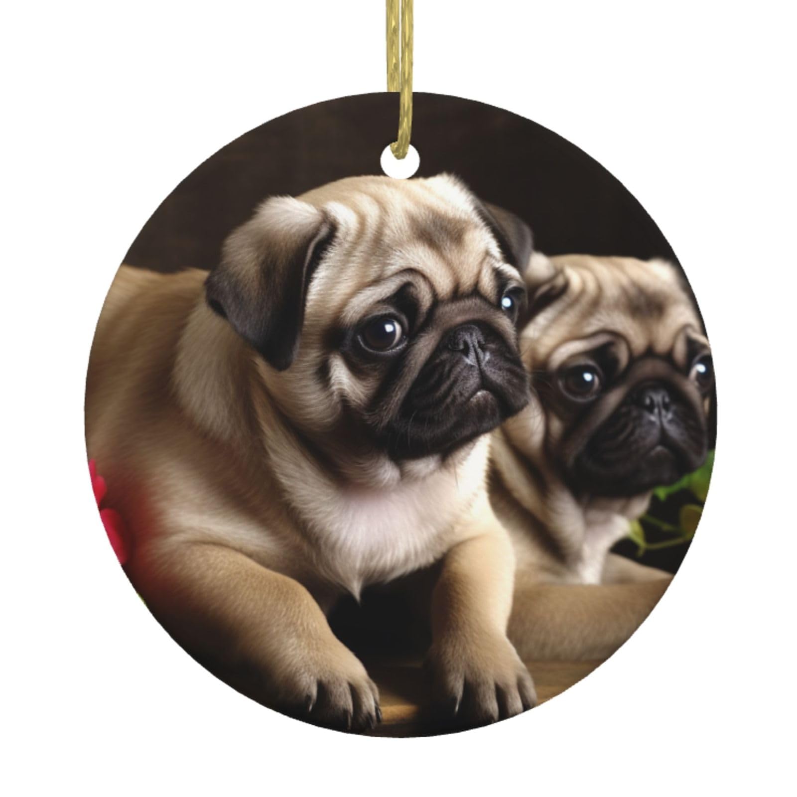 Fodpand Women's White Puppys Pug Christmas Ornaments 2025, Gift Exchange For Men, Collectible Ceramic Ornament Round Hanging Ornaments For Christmas Tree Decoration