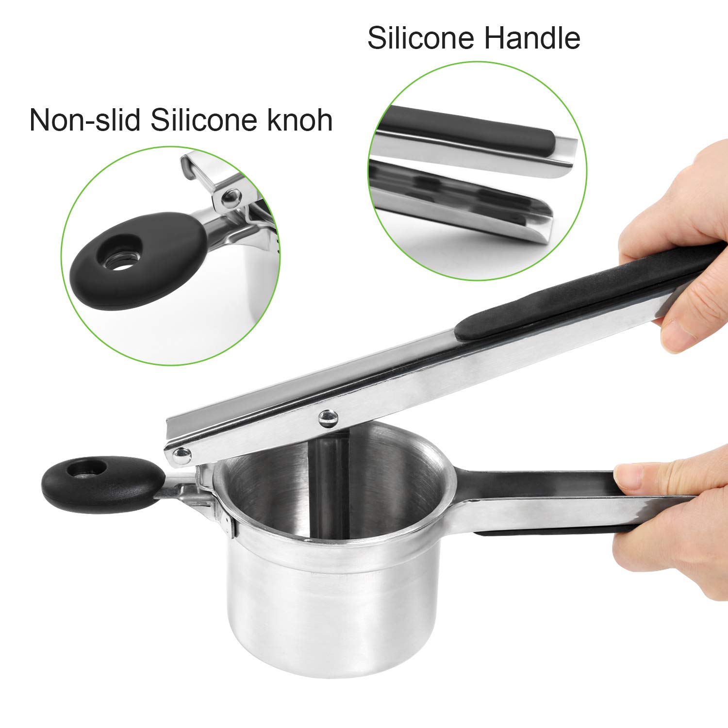 Ballery Presse-purée professionnel en acier inoxydable pour fruits et légumes avec 3 disques interchangeables, poignées noires douces au toucher