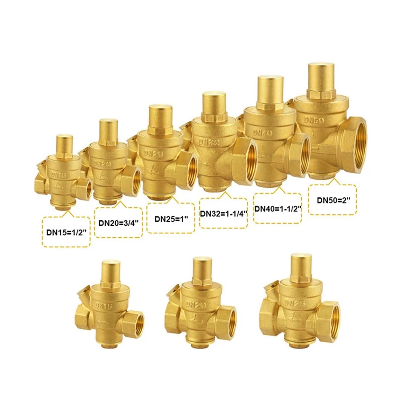 Válvula Reductora Presión Válvula reductora de latón 1/2 ", 3/4", 1, 2", DN15, DN20, DN25, DN50, hilo femenino, calentador agua, regulación presión tubería doméstica(1",Valve With Gauge)