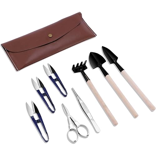 Bonsai Set 8 Pcs - Include Pruner, Fold Scissors, Mini Rake, Bud & Leaf Trimmer Set by ZELARMAN
