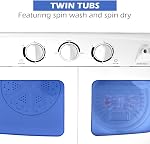 Giantex Portable Mini Compact Twin Tub Washing Machine 17.6lbs Washer Spain Spinner Portable Washing Machine, Blue+ White
