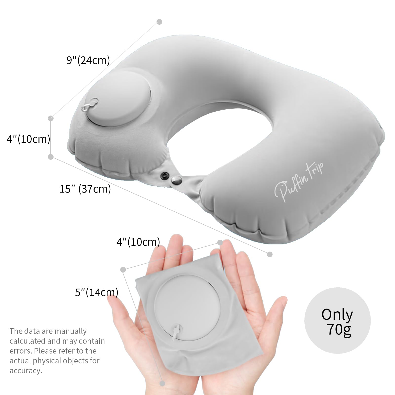 PUFFIN TRIP Ultralight Inflatable Travel Pillow Neck Pillow Press to Inflate Compressible Lumbar Support While Camp Travel Cars Office Home PeacockBlue 4