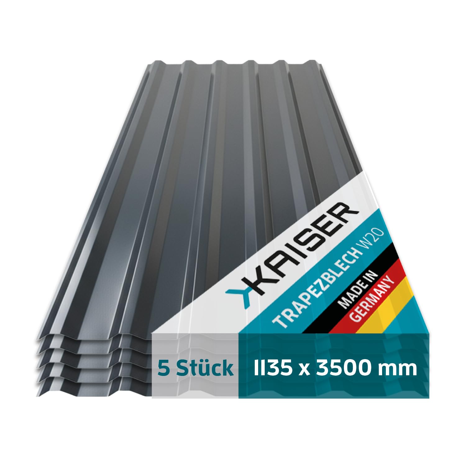 Trapezblech W20 | 0,4mm Materialstärke & 25µm Polyester-Beschichtung | Made in Germany mit Zulassung | Dachblech Profilblech für Carport & Gartenhaus (3, Anthrazit, 113,5 x 350 cm)