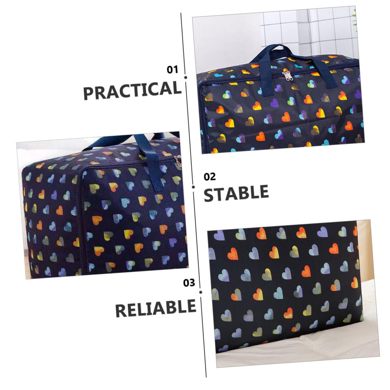 Ciieeo 3 STÜCKE Teiliges Aufbewahrungsbeutel Oxford Strapazierfähige Große Packtaschen für Kleidung und Bettdecken Liebeherz Muster für Zuhause Umzug Studentenwohnheim