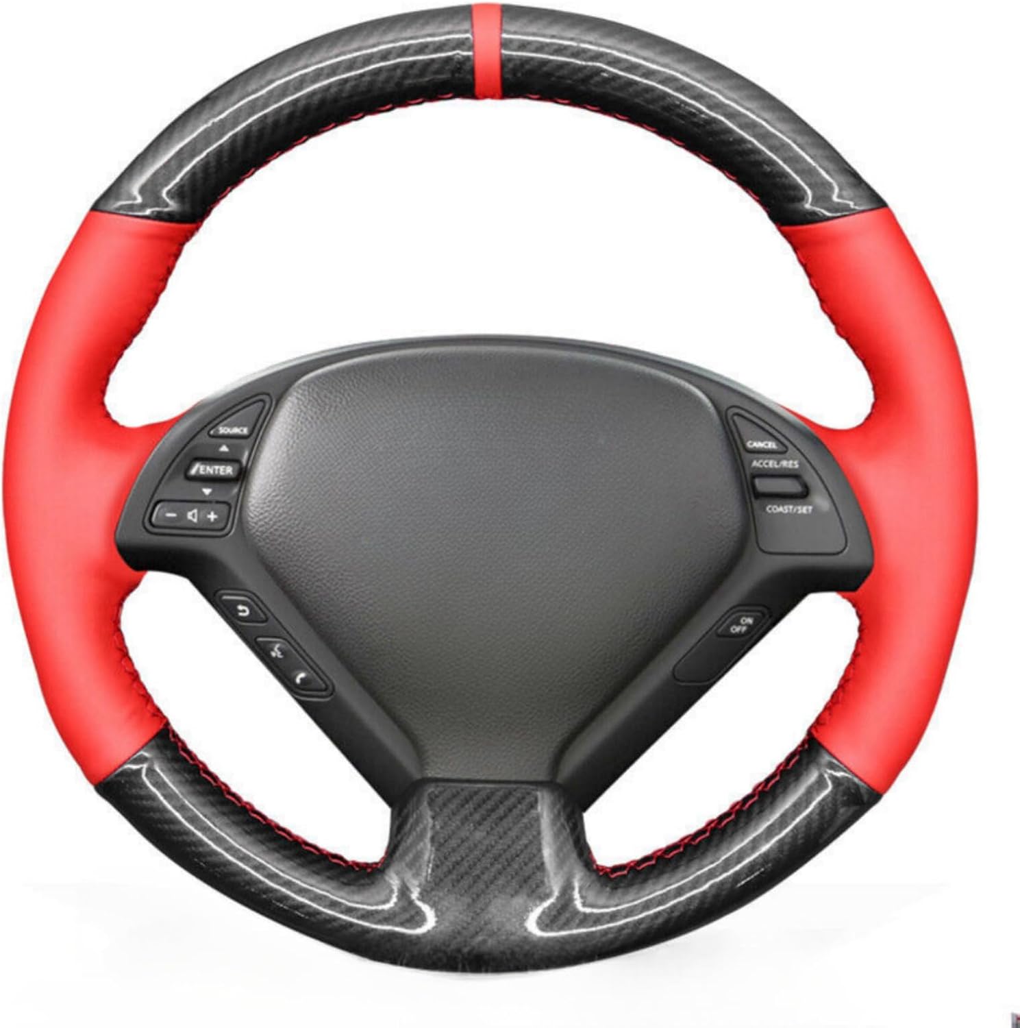 MEWANT Hand Stitch Carbon Fiber Artificial Leather Steering Wheel Cover Wrap for Infiniti G25 G35 G37 EX35 EX37 Q60 QX50