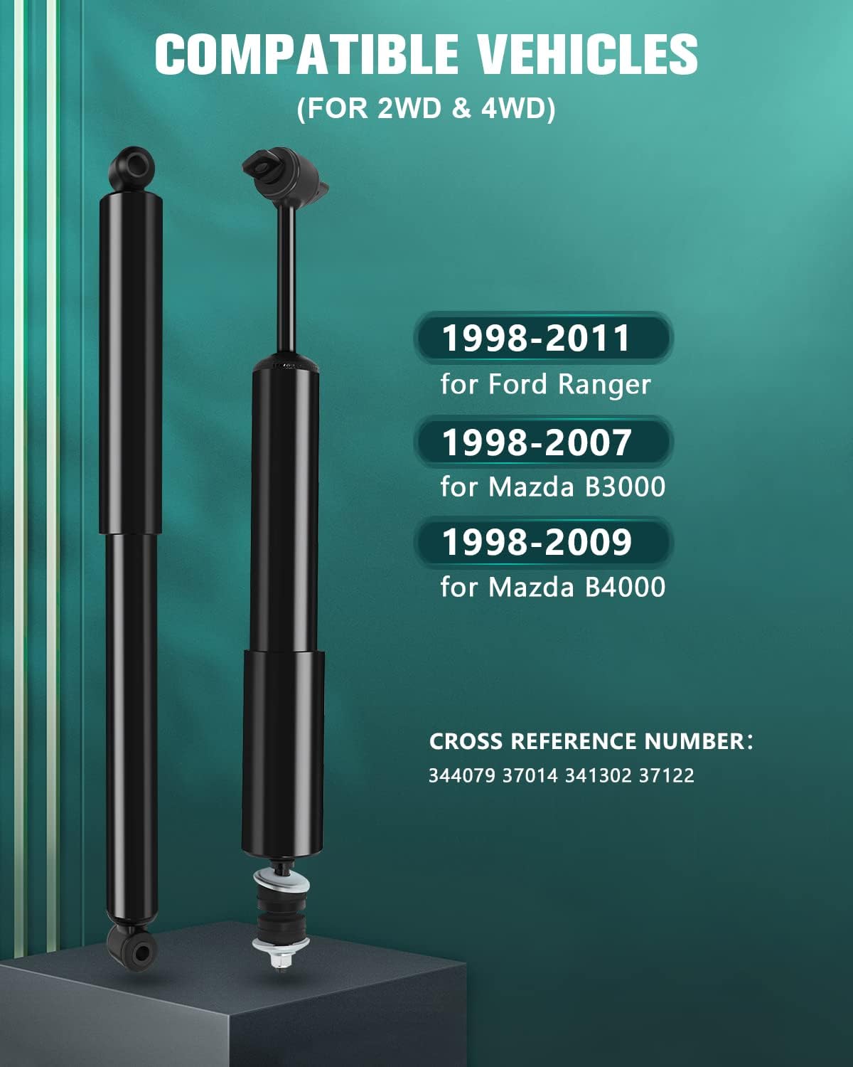 Shocks for Ford,AUTOMUTO Front Rear Gas Struts Shock Absorbers Fit for 1998-2011 for Ford for Ranger,1998-2007 for Mazda B3000,1998 1999 2000-2009 for Mazda B4000 344079 37014 341302 37122 Set of 4