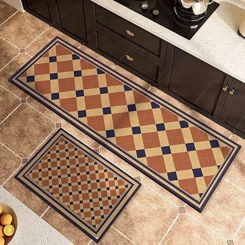 Kitchen Mat Orange Grid Kitchen Mats Non Slip Washable,Kitchen Rug Oil Resistant,Kitchen Mats,Kitchen Runners,Kitchen Floor Mats For Office Living Roo